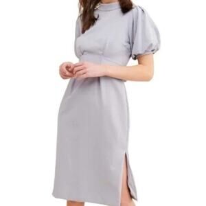 CAARA From Anthropologie Gray Fritz Puff-Sleeve Empire-Waist Dress NWT S…